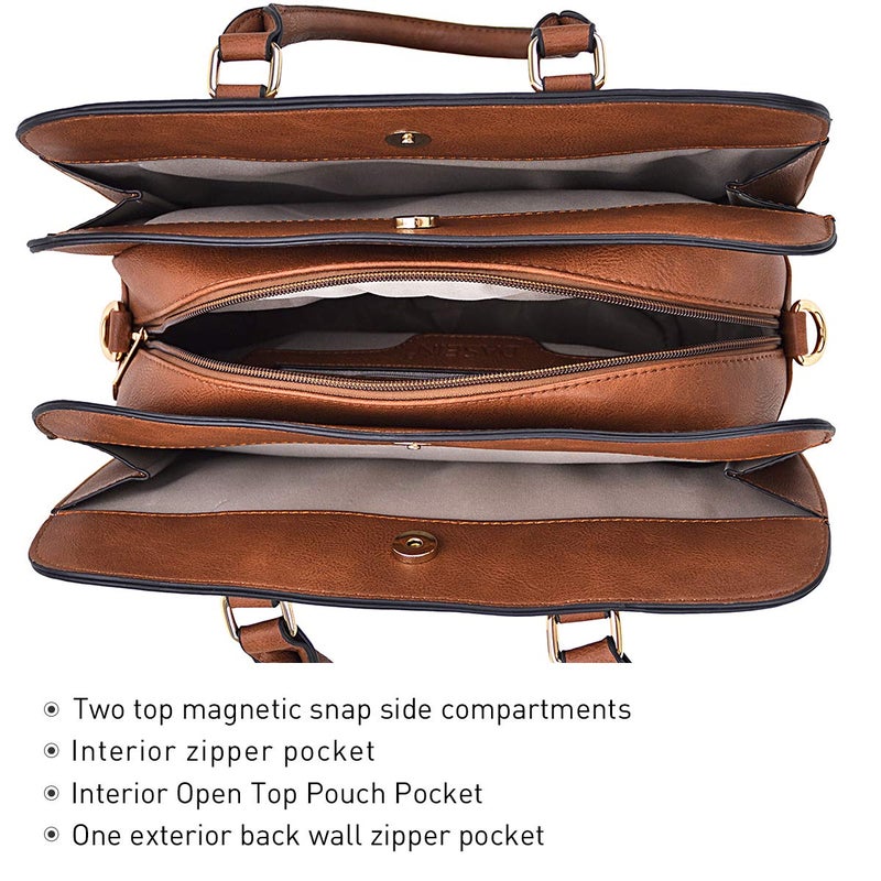 Dasein Women Satchel Handbag Shoulder Purse Top Handle Work Bag Tote Bag With Matching Wallet (Brown) - Image 4